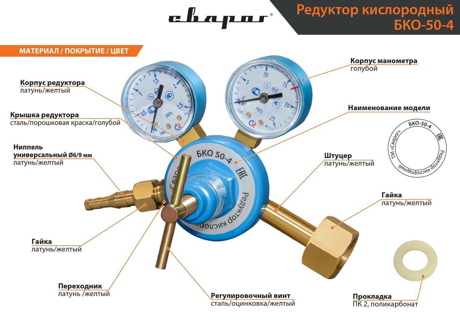 Редуктор кислородный Сварог БКО 50-4 (1с008-0032)